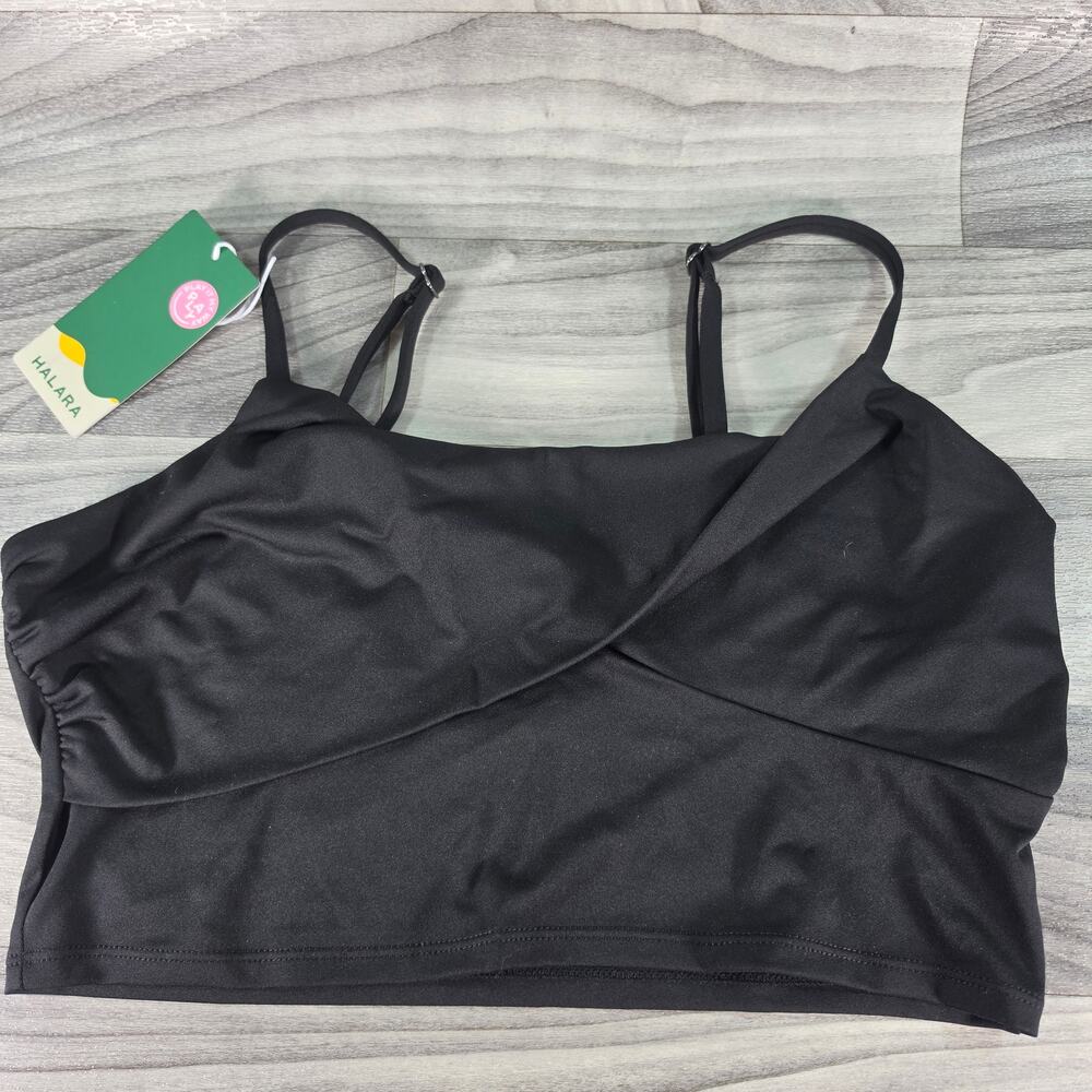 NWT Halara Black Crossover V-Neck Cropped Workout Tank Top Sports Bra Women's L